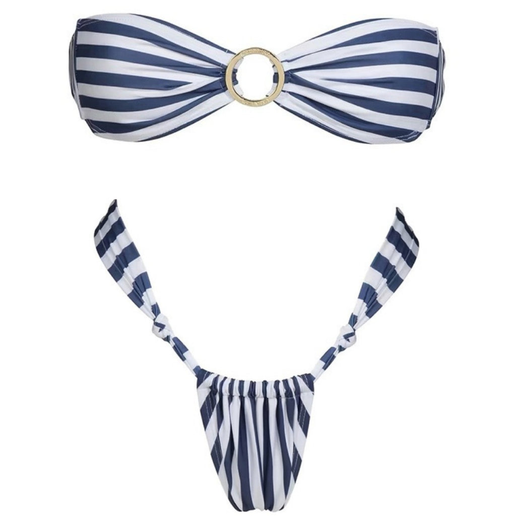 European and American Style Striped Tube Top Sexy Bikini Summer Backless Two-Piece Swimsuit for Women