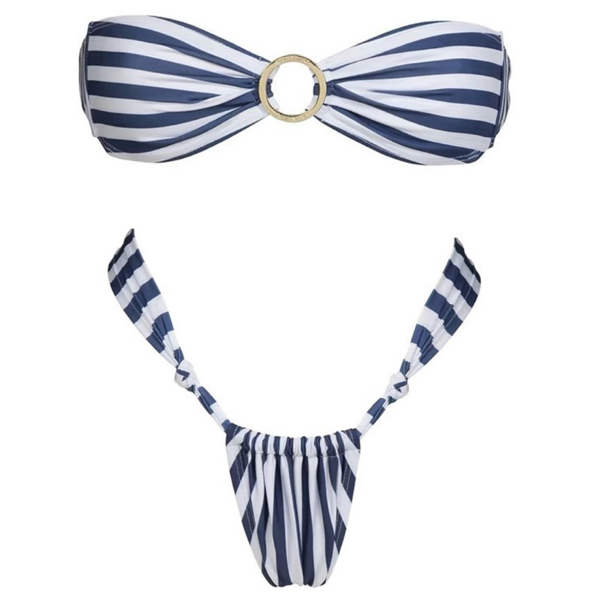 European and American Style Striped Tube Top Sexy Bikini Summer Backless Two-Piece Swimsuit for Women